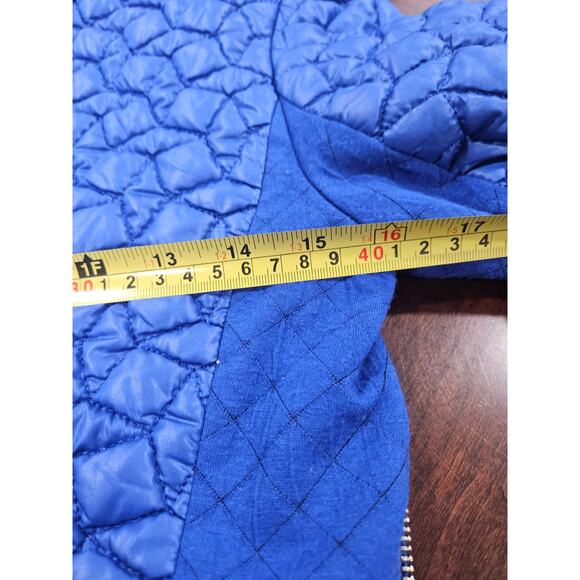 IVA Rockabilly Quilted Blue Moto Jacket Cropped Zip Front Silver Snap Y2K XS - Picture 8 of 9